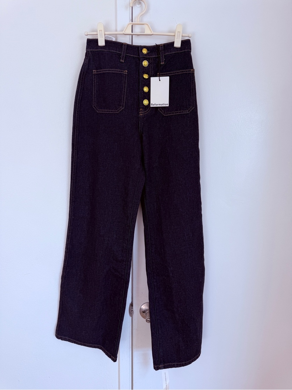 Reformation Black High-Rise Wide-Leg Jeans with Gold Buttons